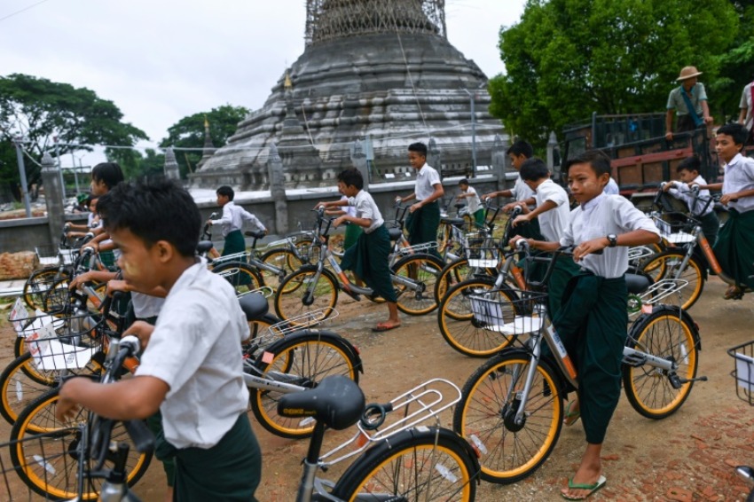 recycled bycles used by kids in myanmar 